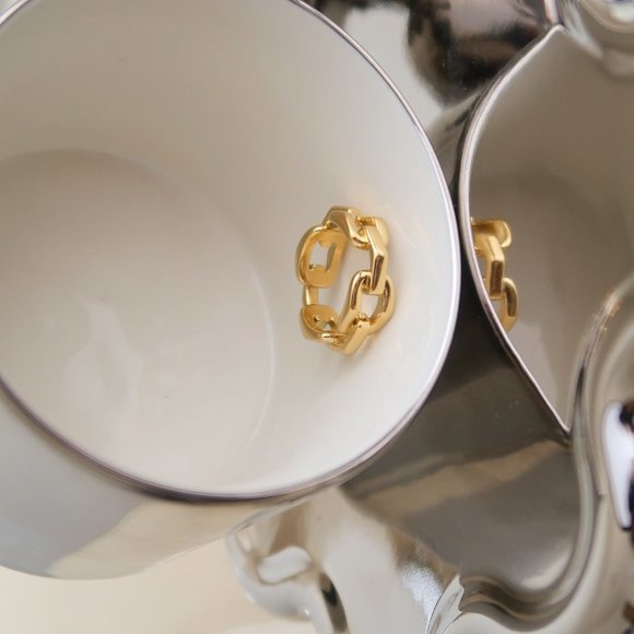 NEW 18K Gold Plated Link Chain Ring x - Picture 4 of 11